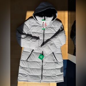 Andrew Marc women's fully lined long stretch jacket in light gray size XL NWT